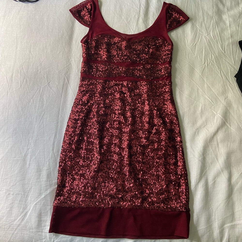Burgundy Sequin Mini Dress